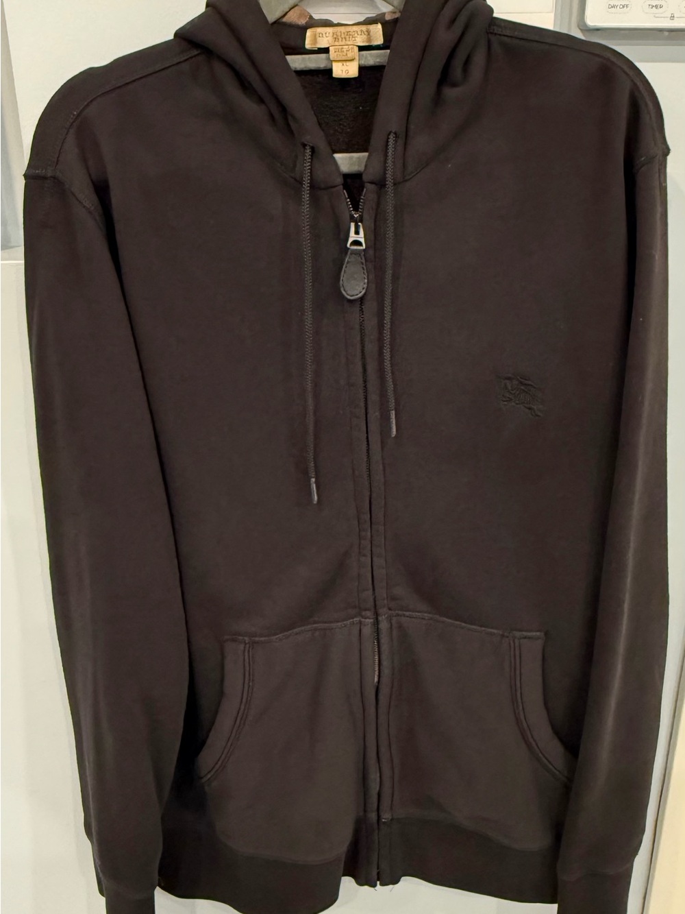 Burberry Men's black Zip-Up Hooded Sweatshirt